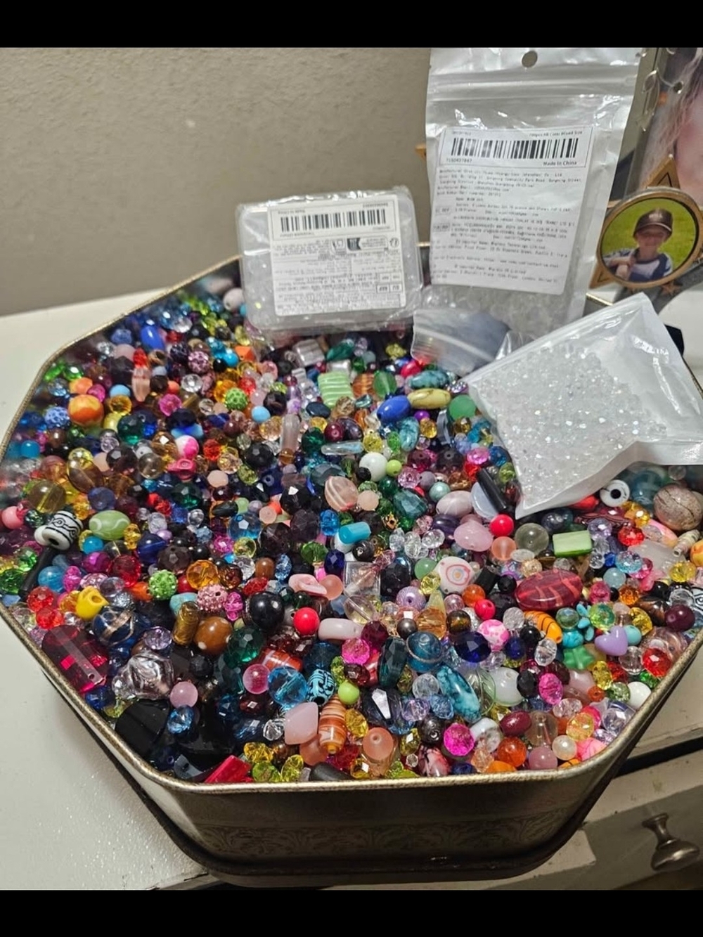 Mixed Assortment Of Glass And Crystal Beads. Seed Beads And Crystal Balls. By Lb
